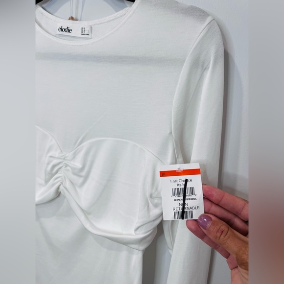 Elodie • Women’s White Ruched Front Long Sleeve Top XS NWT - Picture 6 of 10